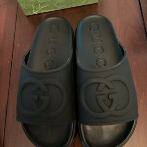 Gucci Black Embossed Logo Slides